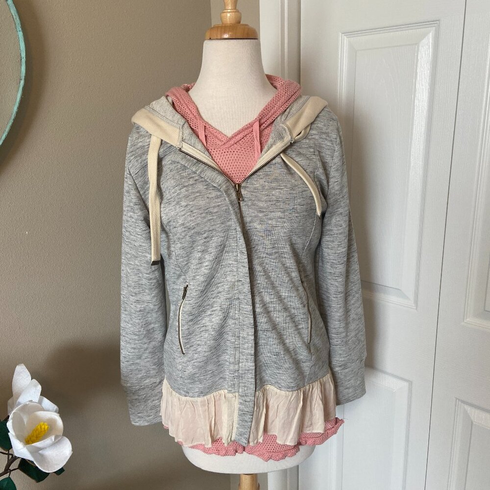 Evy's Tree The Korey French Terry Hoodie - Size Medium, Grey, Contrast Ruffle